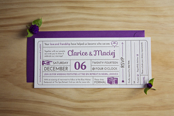 Airplane Ticket Letterpress Wedding Invitation