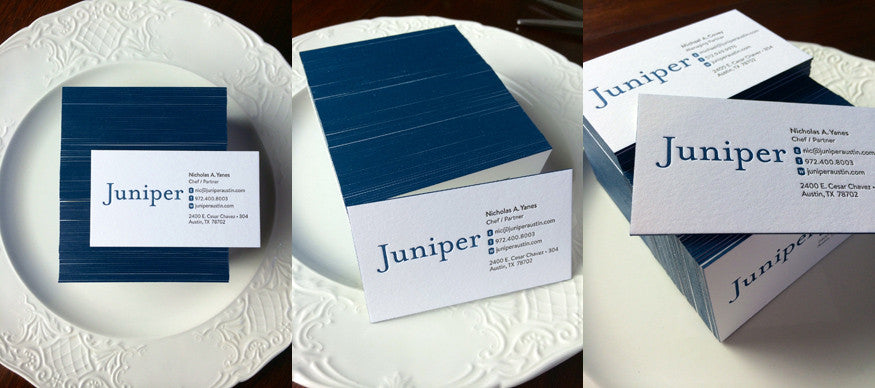 Edge Painted Letterpress Business Cards for Austin Restaurant