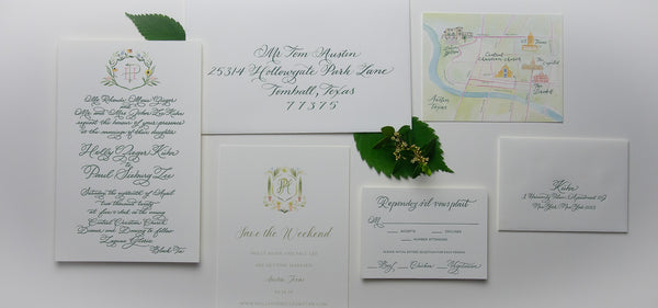 Watercolor Crest Letterpress Invitation